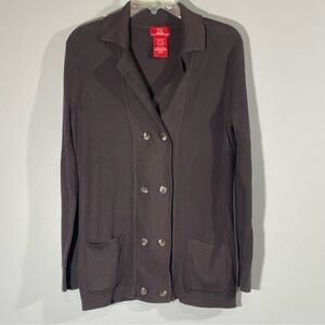 Oscar Cotton Mocha Mousse Double Breasted Collared Button Up Cardigan Size S‎